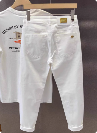 潮牌高端时尚白色九分牛仔裤男春夏潮流百搭修身小脚休闲裤子