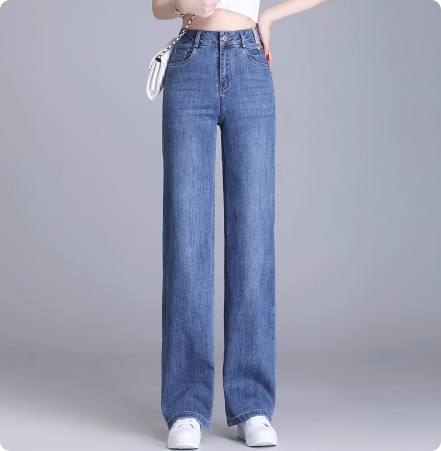 品牌蓝色阔腿牛仔裤女秋季新款2025显瘦垂感好看百搭直筒长裤