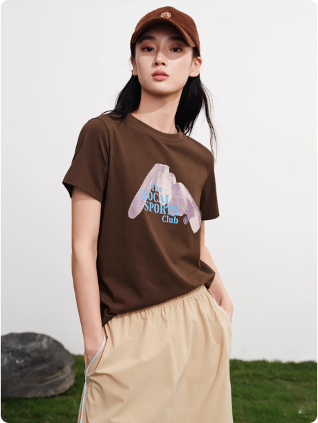 新款女装 绒绒棉圆领正肩字母印花短袖T恤上衣