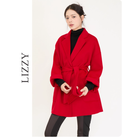 新款轻奢女装西装领水波纹毛呢外套双面羊绒大衣