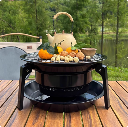 户外围炉煮茶炉子折叠便携露营加热火炉加厚圆形木炭烧烤架