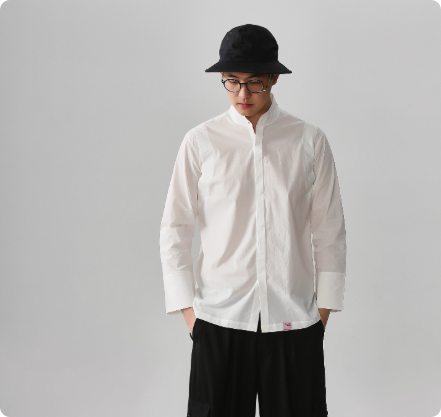 男装潮流休闲长袖修身衬衫白色