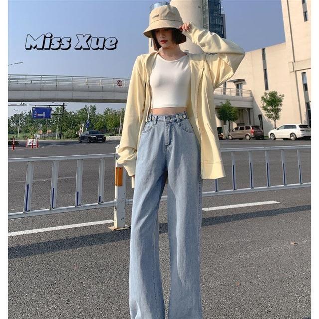 【Miss Xue】台湾出货直筒裤 宽松 牛仔裤女 高腰 浅色 高腰 显瘦 小个子 拖地裤 阔腿裤 女生裤子 长裤女