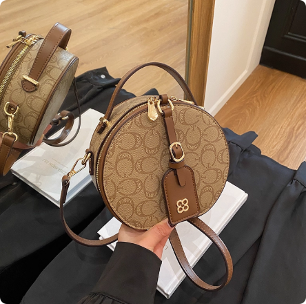 高级感圆饼小包包女2025夏天百搭印花小圆包洋气百搭斜挎手拎小包